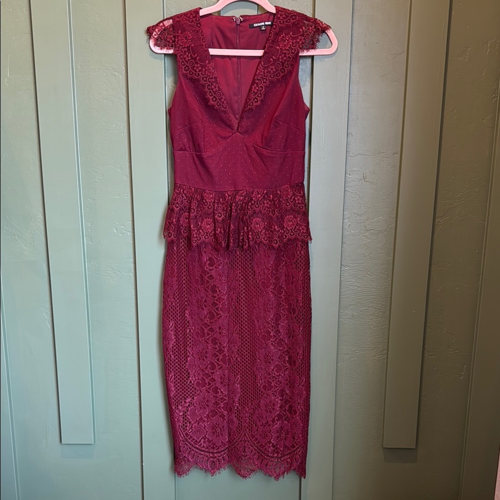 Gianni Bini Red Peplum Midi Dress V-neck Sleeveless